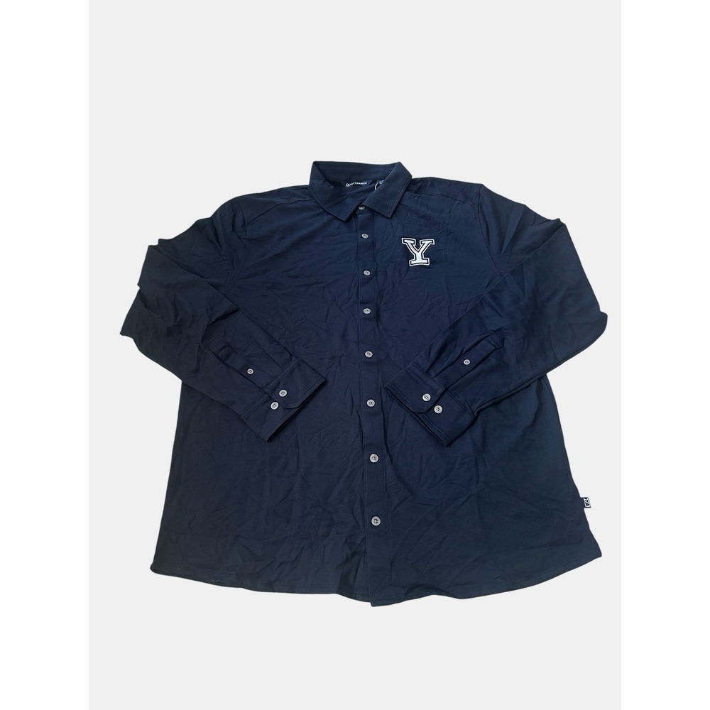 New Cutter and Buck Men's L Navy Yale Bulldogs Eco Soft Button Up Long Sleeve S